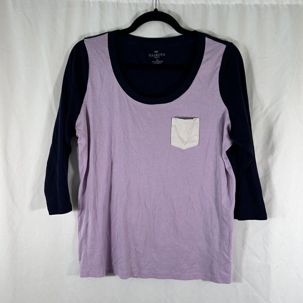 Talbots Blouse Women's 1X Purple Blue 3/4 Sleeve Round Neck Pima Cotton